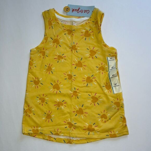 Cat & Jack Kids Light Mustard Sun Heart Print Tank Top Size 4T - Picture 1 of 5